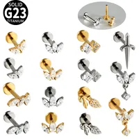 1 Piece Lip Rings Casual Vacation Simple Style Sword Crown Pure Titanium Inlay Zircon 18K Gold Plated Lip Rings main image 1