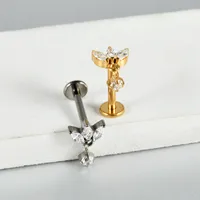 1 Piece Lip Rings Casual Vacation Simple Style Sword Crown Pure Titanium Inlay Zircon 18K Gold Plated Lip Rings main image 5