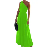 Women's Party Dress Elegant Oblique Collar Sleeveless Solid Color Maxi Long Dress Business Wedding Party main image 2