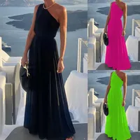 Women's Party Dress Elegant Oblique Collar Sleeveless Solid Color Maxi Long Dress Business Wedding Party main image 1