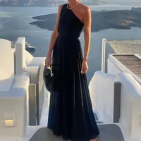 Women's Party Dress Elegant Oblique Collar Sleeveless Solid Color Maxi Long Dress Business Wedding Party sku image 7