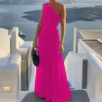 Women's Party Dress Elegant Oblique Collar Sleeveless Solid Color Maxi Long Dress Business Wedding Party main image 3