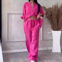 Holiday Daily Women's Casual Solid Color Linen Pocket Pants Sets Pants Sets main image 5