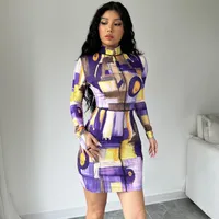 Sexy Commute Turtleneck Printing Long Sleeve Printing Above Knee sku image 6