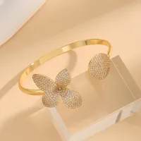 Copper 18K Gold Plated Inlay Flower Zircon Bangle main image 2