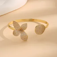 Copper 18K Gold Plated Inlay Flower Zircon Bangle main image 1