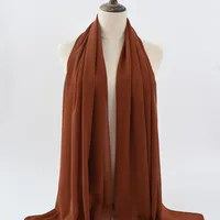132 Colors In Stock Solid Color 148S Full Scarf Baotou Scarf Pearl Chiffon Bubble Scarf Chiffon Beads Ethnic Headscarf sku image 8