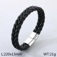Casual Simple Style Solid Color 304 Stainless Steel Cowhide Leather Braid Men's Bangle sku image 2