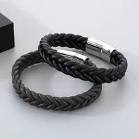 Casual Simple Style Solid Color 304 Stainless Steel Cowhide Leather Braid Men's Bangle main image 9