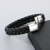 Casual Simple Style Solid Color 304 Stainless Steel Cowhide Leather Braid Men's Bangle main image 8