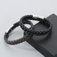 Casual Simple Style Solid Color 304 Stainless Steel Cowhide Leather Braid Men's Bangle main image 1