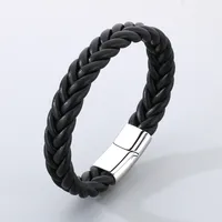 Casual Simple Style Solid Color 304 Stainless Steel Cowhide Leather Braid Men's Bangle main image 6