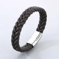 Casual Simple Style Solid Color 304 Stainless Steel Cowhide Leather Braid Men's Bangle main image 5