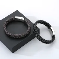 Casual Simple Style Solid Color 304 Stainless Steel Cowhide Leather Braid Men's Bangle main image 7