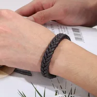 Casual Simple Style Solid Color 304 Stainless Steel Cowhide Leather Braid Men's Bangle main image 3
