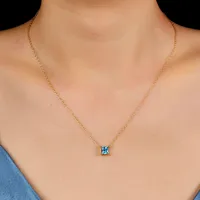 Elegant Luxurious Square Sterling Silver Plating Inlay Zircon 18k Gold Plated Pendant Necklace main image 2