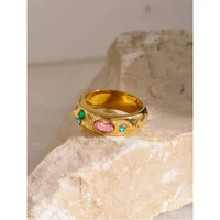 Wholesale Jewelry Sweet Round 304 Stainless Steel Zircon Rings main image 2