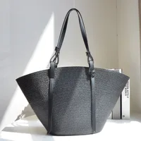 Women's Large Straw Color Block Solid Color Vacation Beach Weave Bucket Open Straw Bag sku image 2