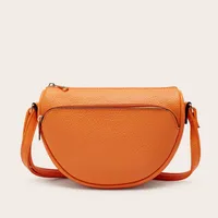 Women's Medium Pu Leather Solid Color Basic Classic Style Semicircle Zipper Crossbody Bag main image 2