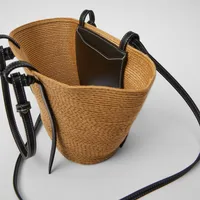 Women's Large Straw Color Block Solid Color Vacation Beach Weave Bucket Open Straw Bag main image 6