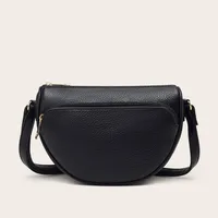Women's Medium Pu Leather Solid Color Basic Classic Style Semicircle Zipper Crossbody Bag main image 4