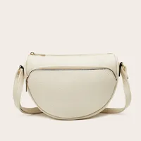 Women's Medium Pu Leather Solid Color Basic Classic Style Semicircle Zipper Crossbody Bag sku image 3