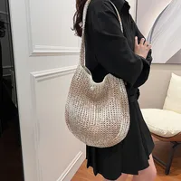 Women's Medium Straw Solid Color Vacation Classic Style Hollow Bucket Magnetic Buckle Crossbody Bag main image 6