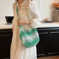 Women's Medium Straw Solid Color Vacation Classic Style Hollow Bucket Magnetic Buckle Crossbody Bag main image 9