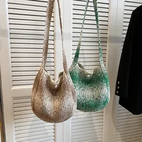 Women's Medium Straw Solid Color Vacation Classic Style Hollow Bucket Magnetic Buckle Crossbody Bag main image 1