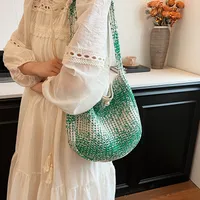 Women's Medium Straw Solid Color Vacation Classic Style Hollow Bucket Magnetic Buckle Crossbody Bag main image 7