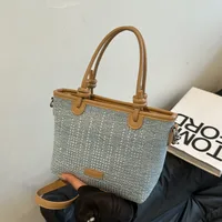 Women's Medium Denim Solid Color Classic Style Streetwear Rhinestone Bucket Zipper Crossbody Bag sku image 1