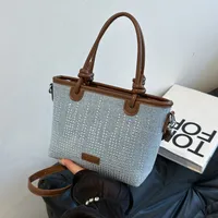 Women's Medium Denim Solid Color Classic Style Streetwear Rhinestone Bucket Zipper Crossbody Bag sku image 3