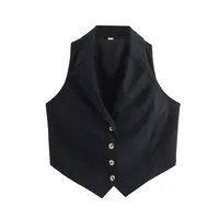 Women's Vest Sleeveless Blazers Vintage Style Streetwear Solid Color sku image 4