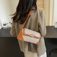 Women's Medium Pu Leather Monogram Vintage Style Classic Style Sewing Thread Square Flip Cover Underarm Bag main image 4