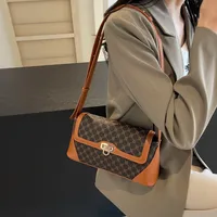 Women's Medium Pu Leather Monogram Vintage Style Classic Style Sewing Thread Square Flip Cover Underarm Bag main image 3