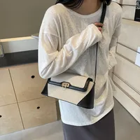 Women's Medium Pu Leather Monogram Vintage Style Classic Style Sewing Thread Square Flip Cover Underarm Bag sku image 1