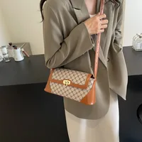 Women's Medium Pu Leather Monogram Vintage Style Classic Style Sewing Thread Square Flip Cover Underarm Bag sku image 2