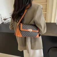 Women's Medium Pu Leather Monogram Vintage Style Classic Style Sewing Thread Square Flip Cover Underarm Bag sku image 3