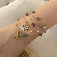 Beach Simple Style Commute Starfish Shell Fish Tail 304 Stainless Steel 18K Gold Plated Acrylic Natural Stone Bracelets In Bulk main image 3
