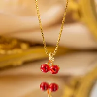 IG Style Cherry Titanium Steel Copper Plating Inlay Artificial Gemstones Zircon Women's Pendant Necklace main image 2