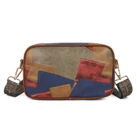 Women's Medium Pu Leather Color Block Vintage Style Square Zipper Crossbody Bag sku image 1