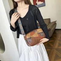 Women's Medium Pu Leather Color Block Vintage Style Square Zipper Crossbody Bag main image 2