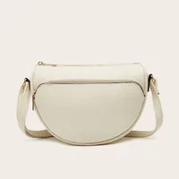 Women's Medium Pu Leather Solid Color Basic Classic Style Semicircle Zipper Crossbody Bag main image 7