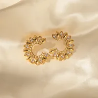 1 Pair Elegant Shiny C Shape Water Droplets Plating Inlay 304 Stainless Steel Zircon 14K Gold Plated Ear Studs main image 4