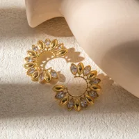 1 Pair Elegant Shiny C Shape Water Droplets Plating Inlay 304 Stainless Steel Zircon 14K Gold Plated Ear Studs main image 2
