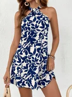 Women's Irregular Skirt Elegant Sexy Streetwear Halter Neck Sleeveless Leaf Above Knee Holiday Daily Selfie sku image 7