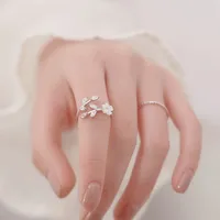 925 Sterling Silver Zircon Flower Open Rings main image 4