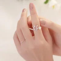 925 Sterling Silver Zircon Flower Open Rings main image 3