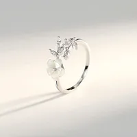 925 Sterling Silver Zircon Flower Open Rings main image 1