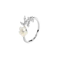 925 Sterling Silver Zircon Flower Open Rings main image 5